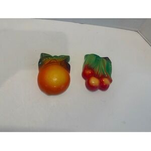 Vtg MCM Chalkware Fruit Wall Plaques-Retro 1950s Kitsch Kitchen Decor Set of 2